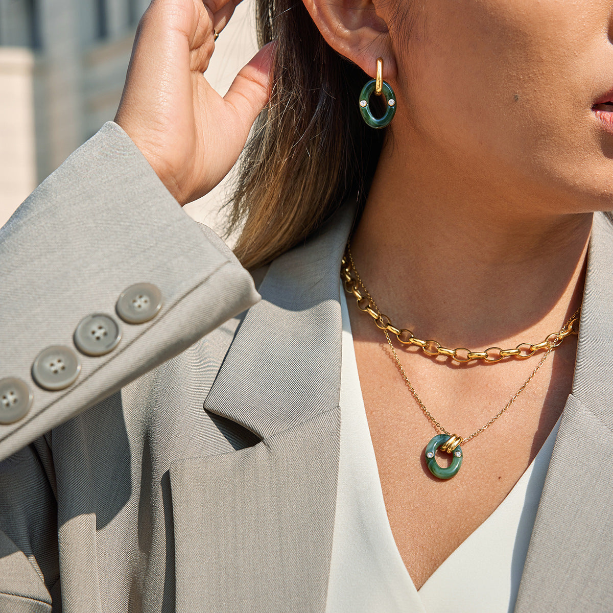 B廠 鈦鋼鍍18K金｜ 暈染樹脂項鍊 批發 折扣@洽客服 26.01.W2「JDN0310027」