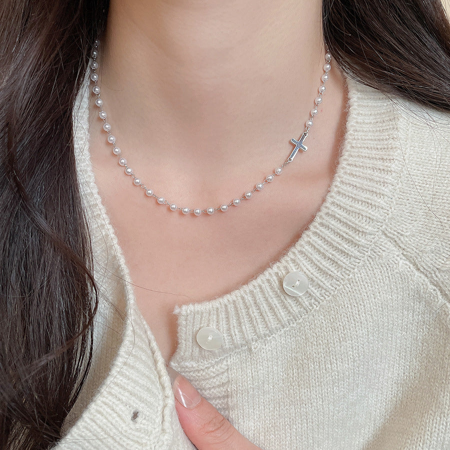 A2廠 韓國韓版十字架吊墜珍珠項鍊 批發 折扣@洽客服 25.12.W3「HN10733」