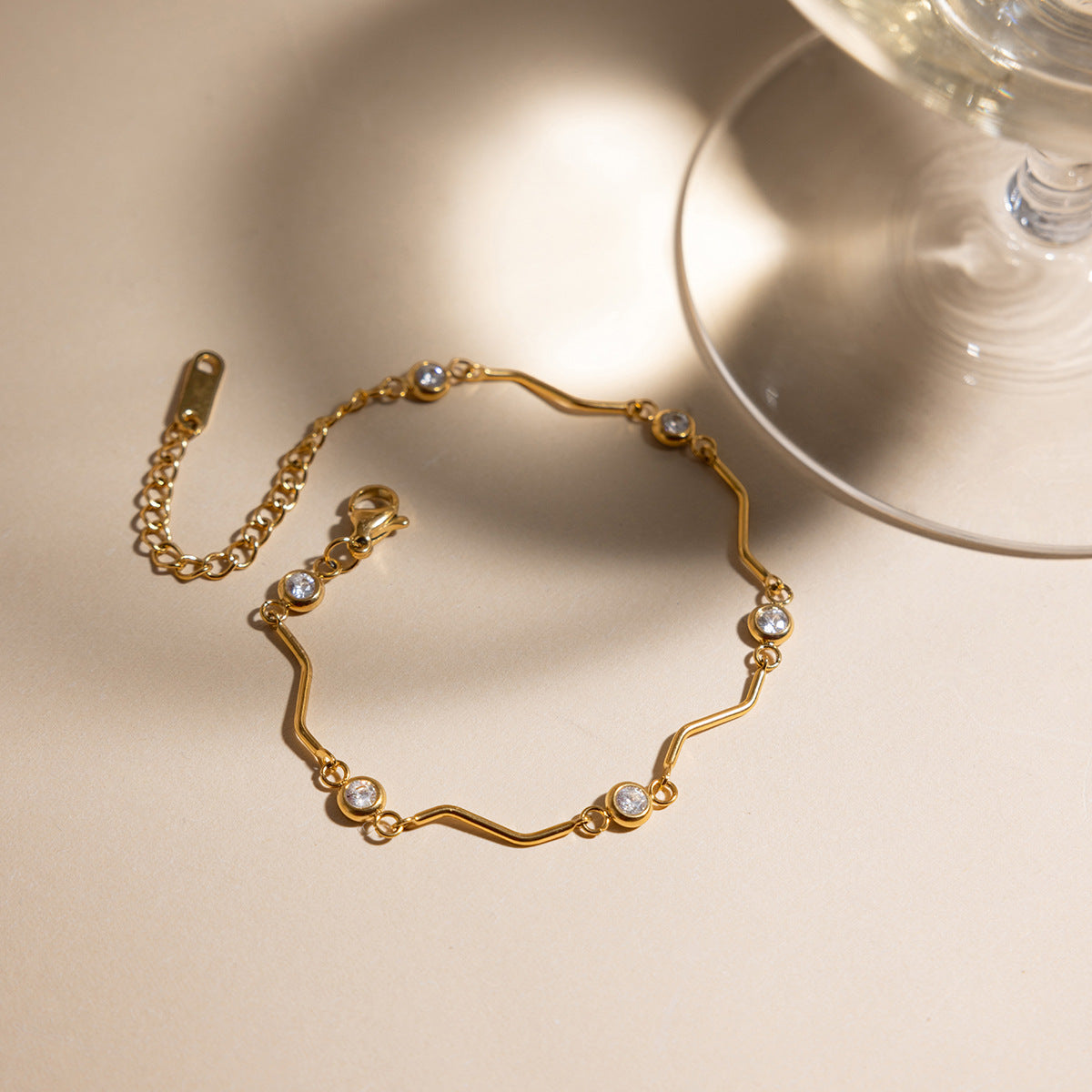 B廠 歐美款鋯石波浪鈦鋼鍍18K金項鍊批發 折扣@洽客服 26.03.W2「JDB0311272」