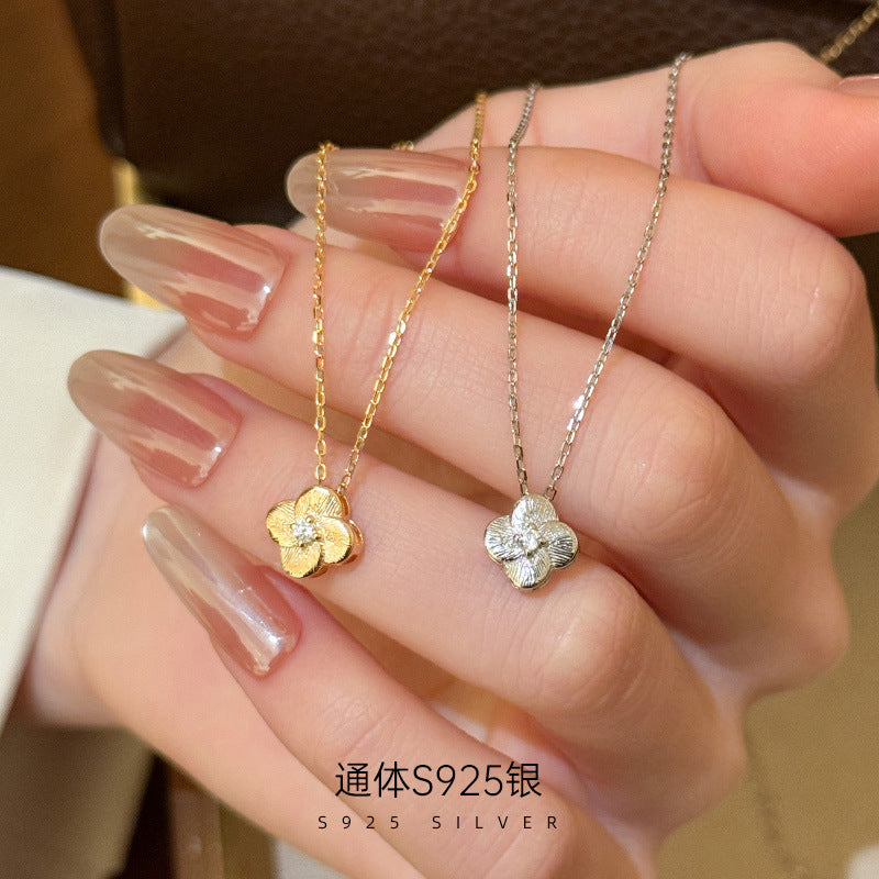 C廠 韓系拉絲四葉草S925純銀項鍊批發 折扣@洽客服 26.07.W2「NS3861」