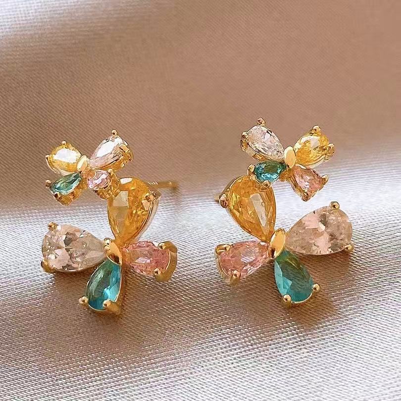 A2廠 韓系彩色鋯石蝴蝶銀針耳環批發 折扣@洽客服 26.08.W2「HE34224」