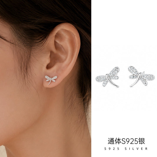 C廠 韓系鑲鑽小蜻蜓S925純銀鍍14K金耳環批發 折扣@洽客服 26.09.W1「ES4045」