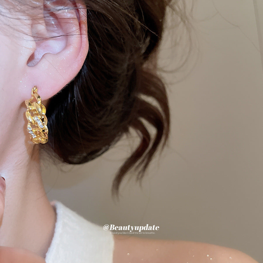 A2廠 韓國韓版復古鑲鑽鏤空鏈條銀針耳環 批發 折扣@洽客服 25.12.W2「HE29245」