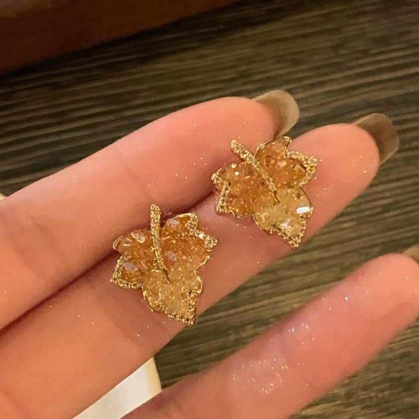 A2廠 韓國韓版鋯石楓葉 電鍍14k真金銀針耳環 批發 折扣@洽客服 25.11.W2「WE5036」