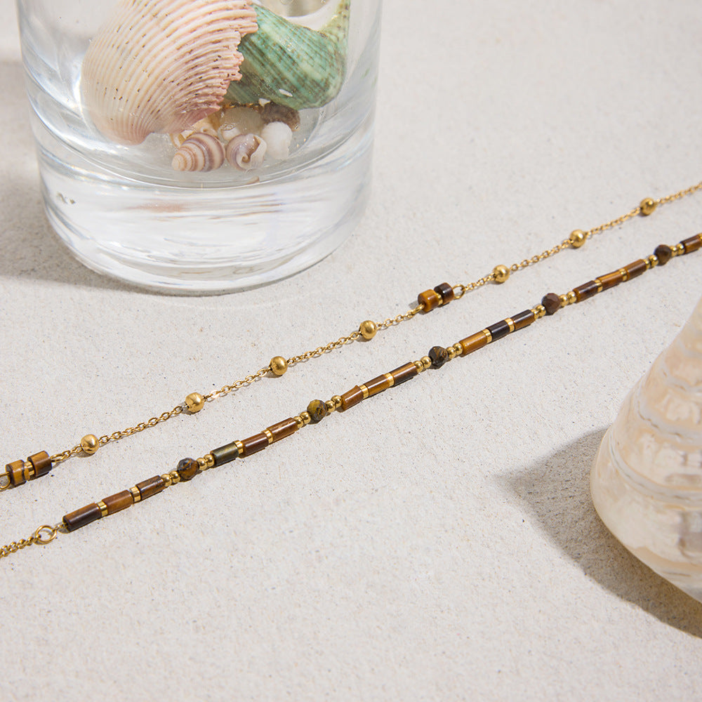 B廠 歐美款 復古虎眼石 鈦鋼鍍18K金項鍊 批發 折扣@洽客服 25.10.W5「JDN0307009」