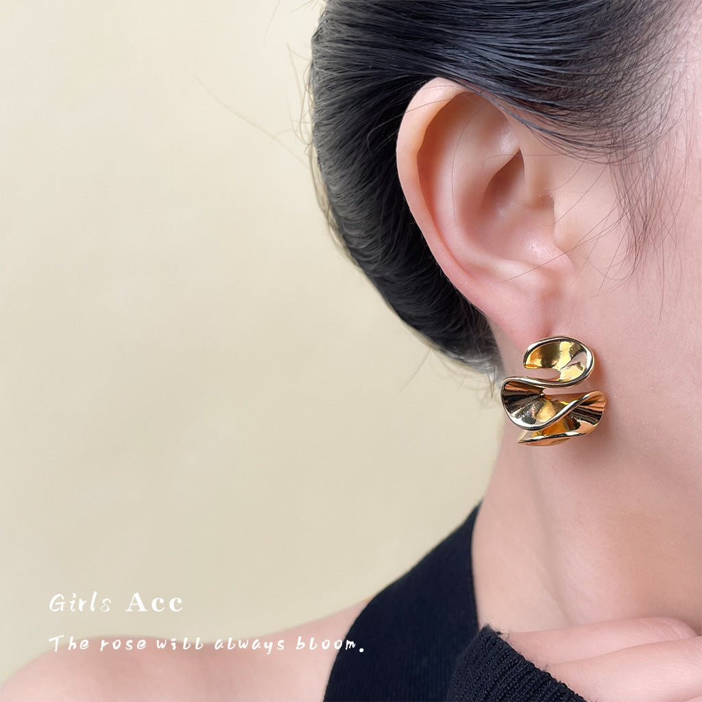 A廠 日韓款幾何褶皺鍍18k真金耳環 批發 折扣@洽客服 26.01.W1「7046」