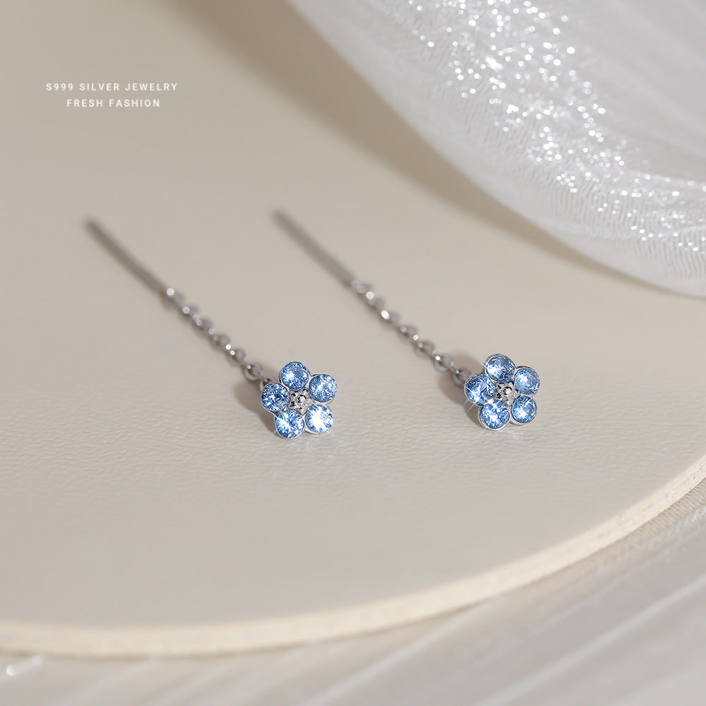 C廠 韓國韓版清新藍色花朵S999純銀耳線 批發 折扣@洽客服 24.11.W2「E5717」