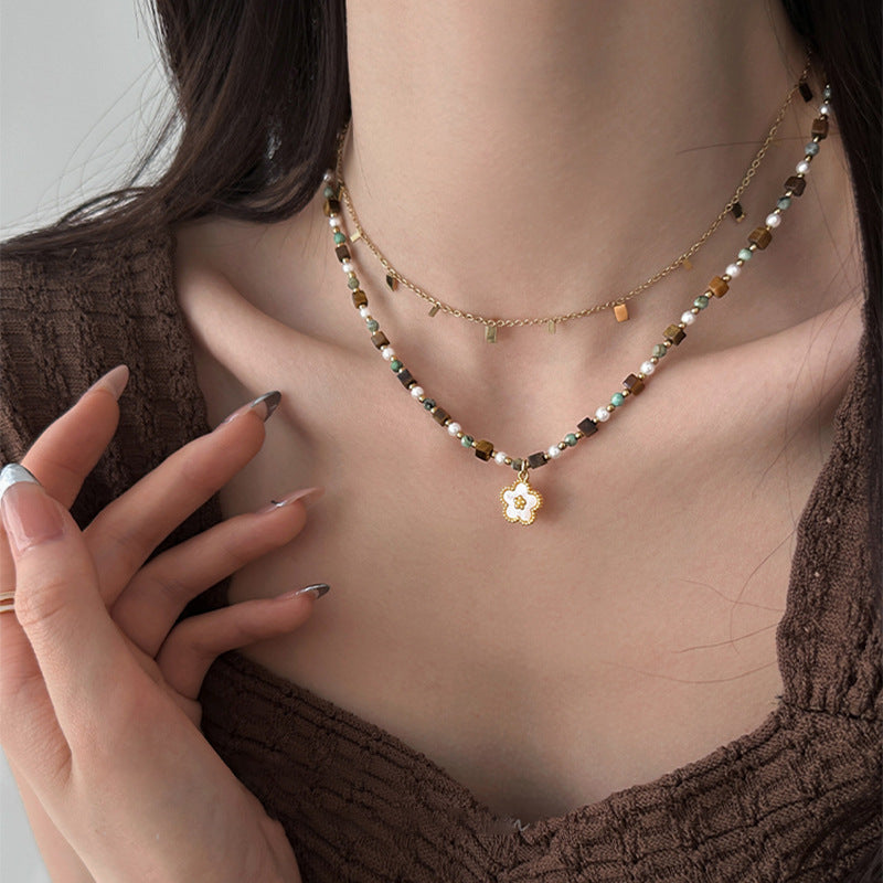 A2廠 韓國韓版鈦鋼珍珠花朵項鍊 批發 折扣@洽客服 25.11.W3「WN792」