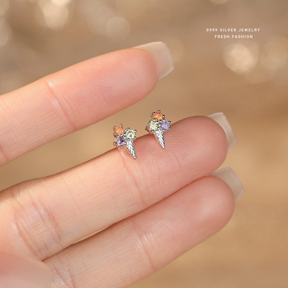 C廠 韓國韓版冰淇淋三色鋯石 S999純銀耳環 批發 折扣@洽客服 26.04.W4「E6292」