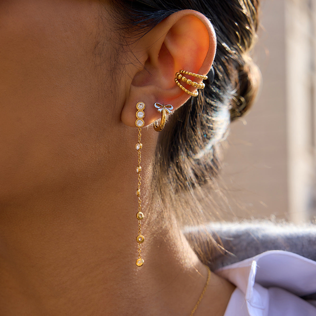 B廠 歐美款LYDIA 拼色鈦鋼鍍18K金耳環 批發 折扣@洽客服 25.12.W3 「JDE0210002-PS」