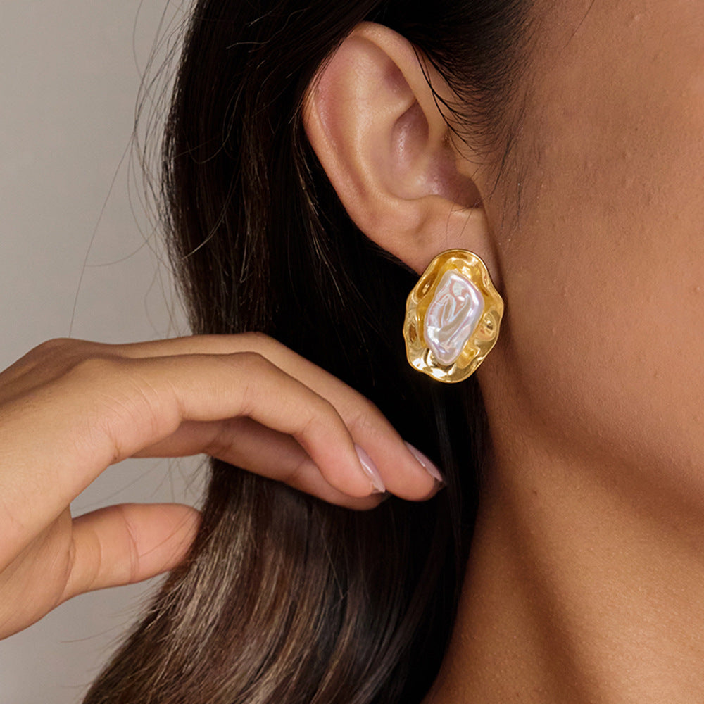 B廠 歐美款 ANNA. 珍珠 鈦鋼鍍18K金耳環 批發 折扣@洽客服 25.10.W5「JDE0207038」