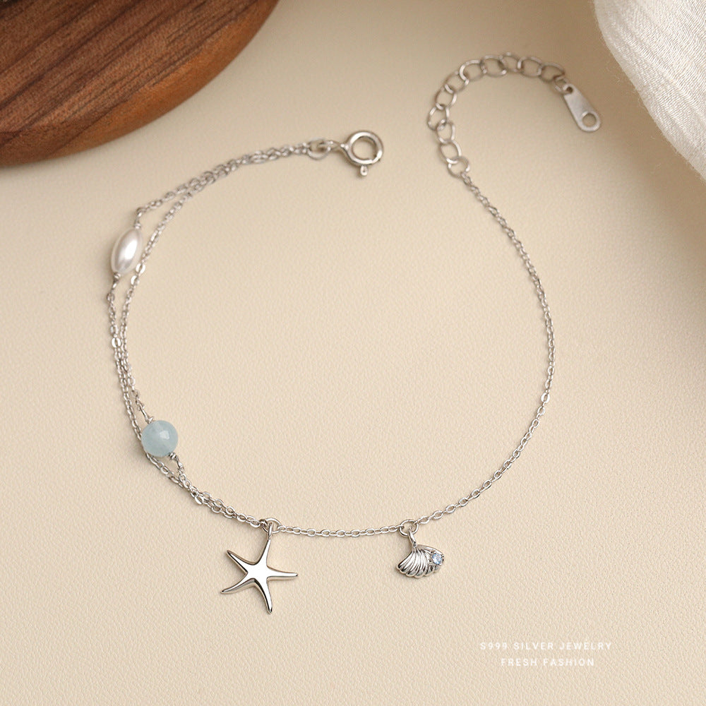 C廠 韓國韓版海藍寶星貝殼S999純銀手鍊 批發 折扣@洽客服 25.12.W2「L1224」