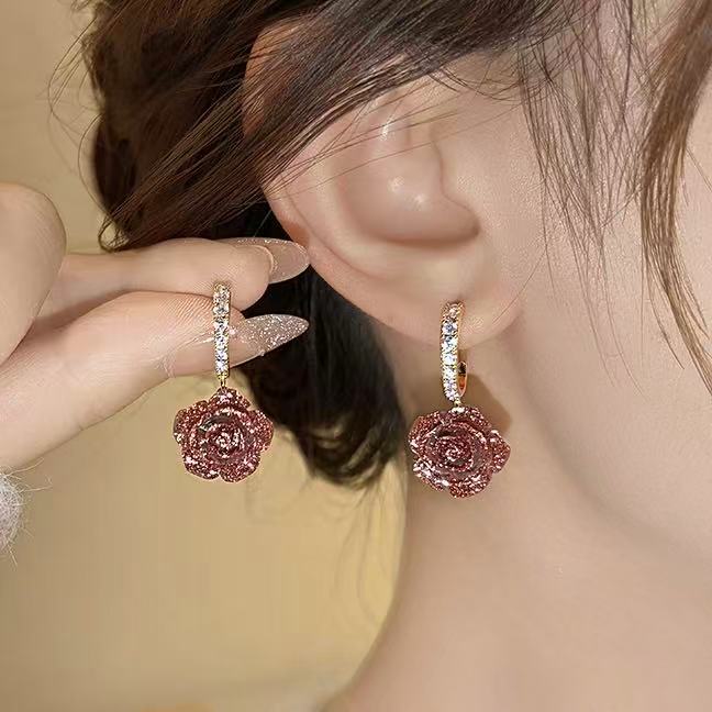 A2廠 韓國韓版鑲鑽樹脂花朵銀針耳環 批發 折扣@洽客服 25.12.W2「HE29228」