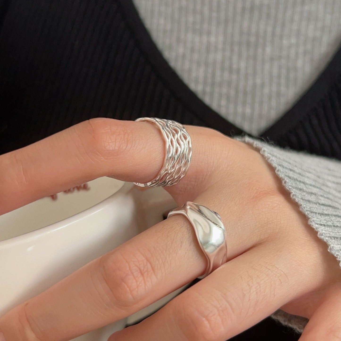 C3廠 韓國韓版不規則紋理重工S925純銀戒指 批發 折扣@洽客服 25.10.W5「hjz420 hjz418」