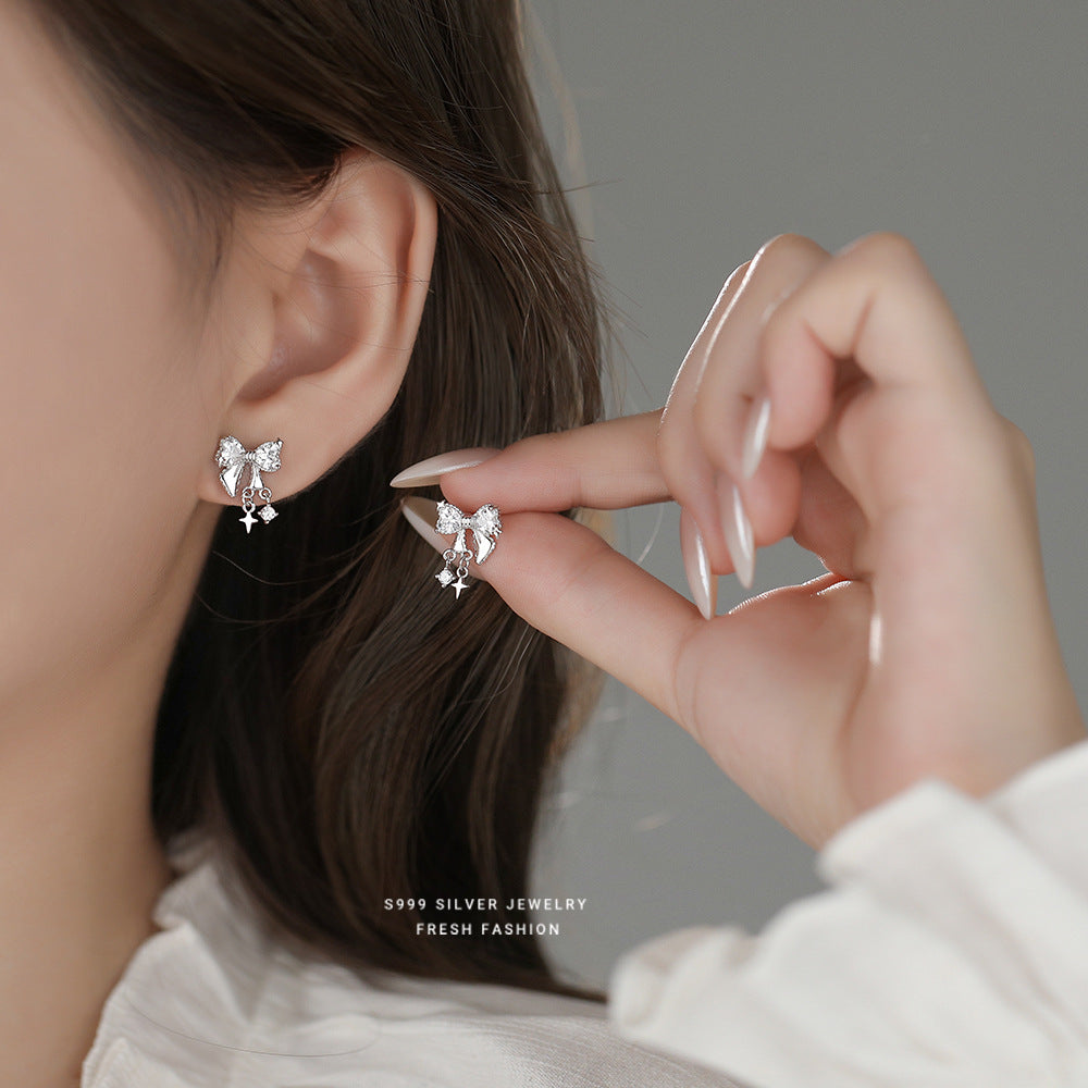 C廠 韓國韓版鋯石蝴蝶結S999純銀耳環 批發 折扣@洽客服 25.11.W3「E4162」