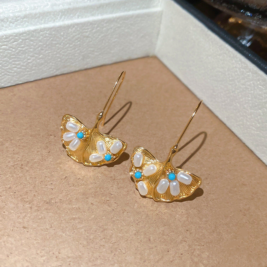 A2廠 韓國韓版復古銀杏葉珍珠銀針耳環 批發 折扣@洽客服 26.03.W1「HE30709」