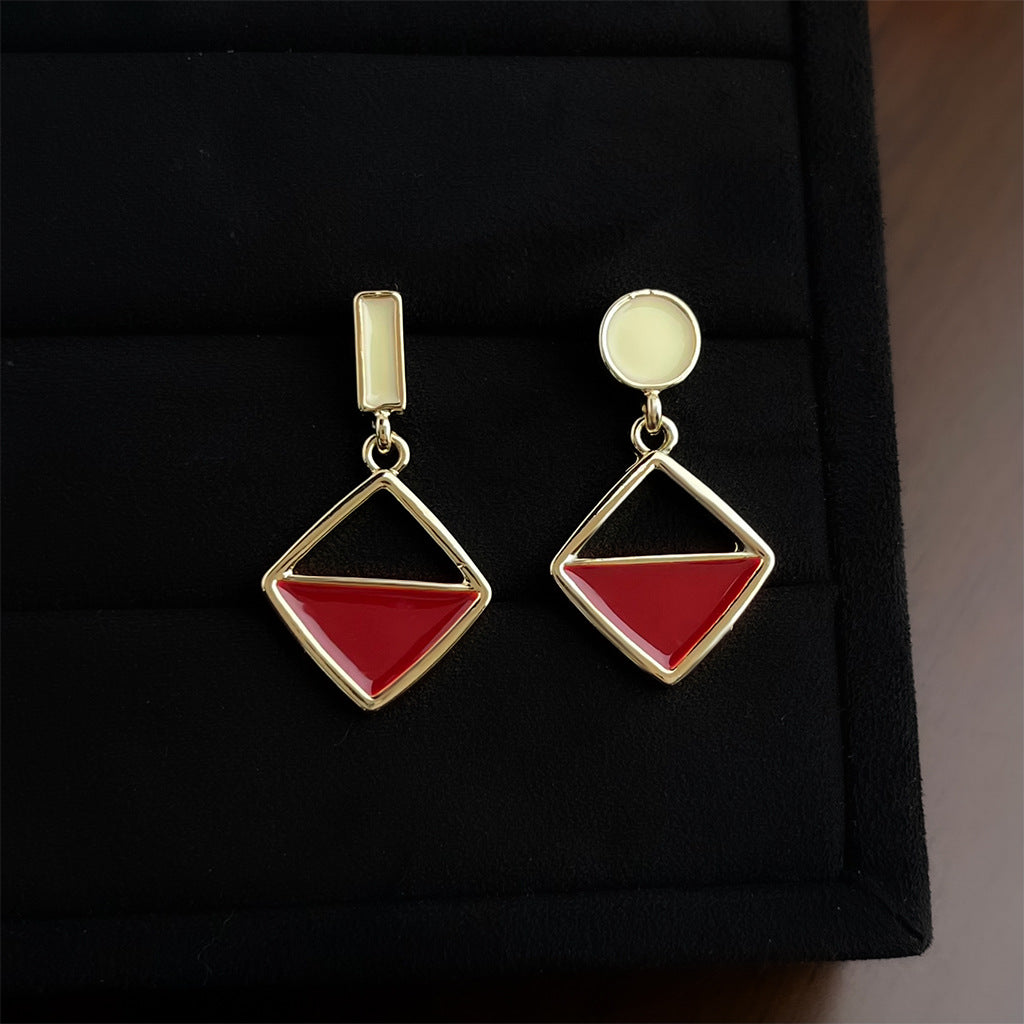 A廠 日韓款紅撞色滴釉銀針耳環 批發 折扣@洽客服 25.12.W2「5028」