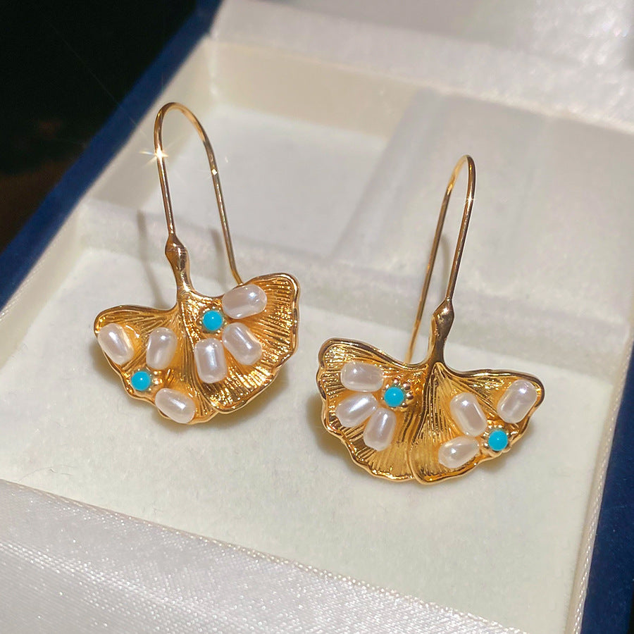 A2廠 韓國韓版復古銀杏葉珍珠銀針耳環 批發 折扣@洽客服 26.03.W1「HE30709」