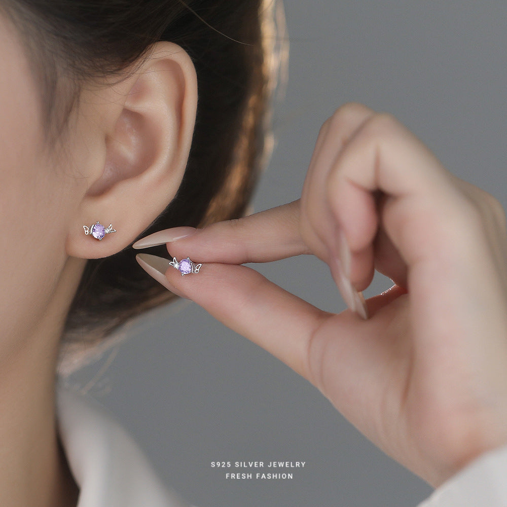 C廠 韓國韓版變藍鋯石蝴蝶S925純銀耳環 批發 折扣@洽客服 26.01.W1「E6007」