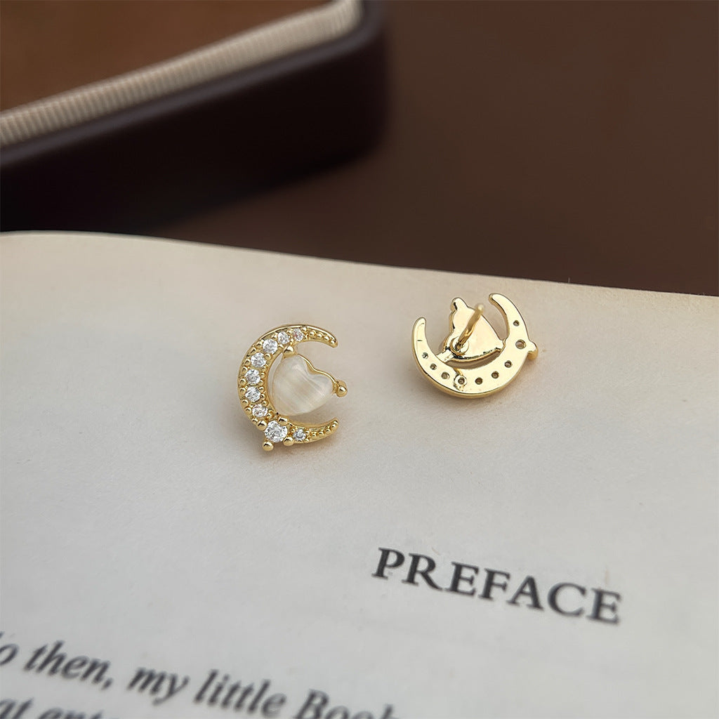 A2廠 日韓款氣質月亮玻璃貓眼石銀針耳環 批發 折扣@洽客服 25.12.W1「4408」