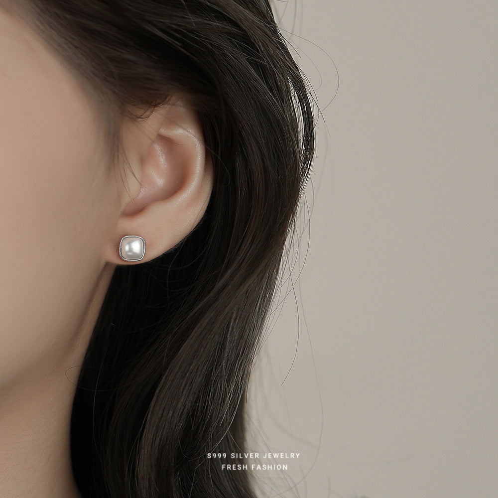 C廠 韓國韓版方包珍珠S999純銀耳環 批發 折扣@洽客服 25.12.W1「E5856」