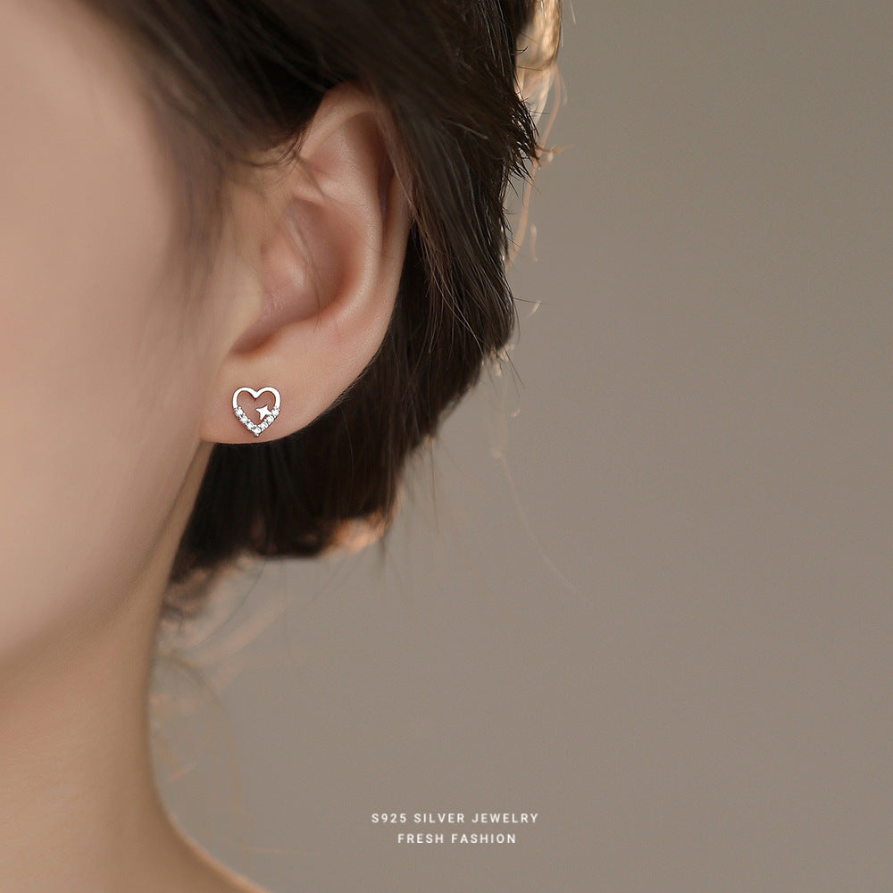 C廠 韓國韓版鏤空愛心四芒星S925純銀耳環 批發 折扣@洽客服 25.11.26「E5810」
