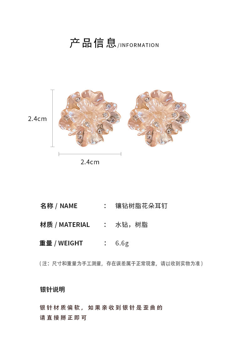 A2廠 【HE14769】真金電鍍 鑲鑽花朵銀針耳環 23.07.W3