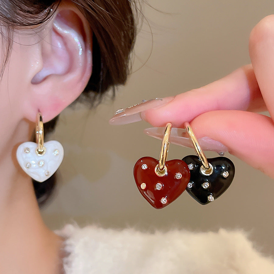 A2廠 韓國韓版鑲鑽滴油愛心吊墜銀針耳環 批發 折扣@洽客服 25.11.W1「WE4893」