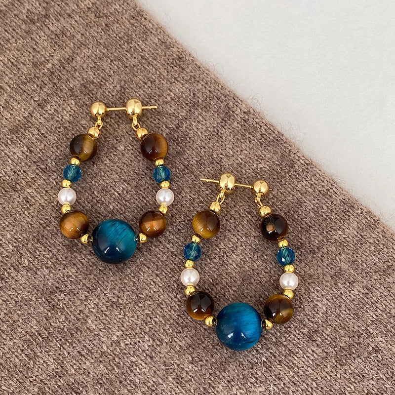 A2廠 日韓款珍珠虎眼石水晶銀針耳環 批發 折扣@洽客服 25.11.W4「WE5009」