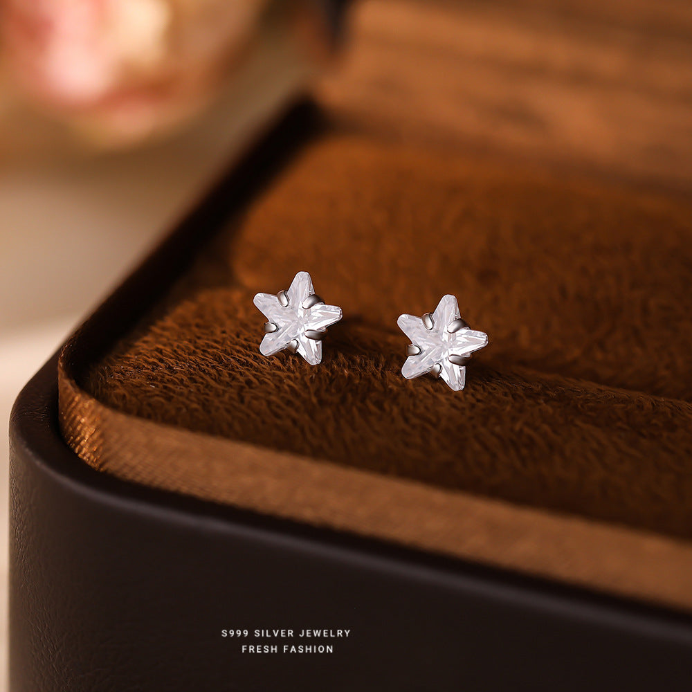 C廠 韓國韓版養耳洞～四爪鋯石星星999純銀耳環 批發 折扣@洽客服 25.11.W3「E3512」
