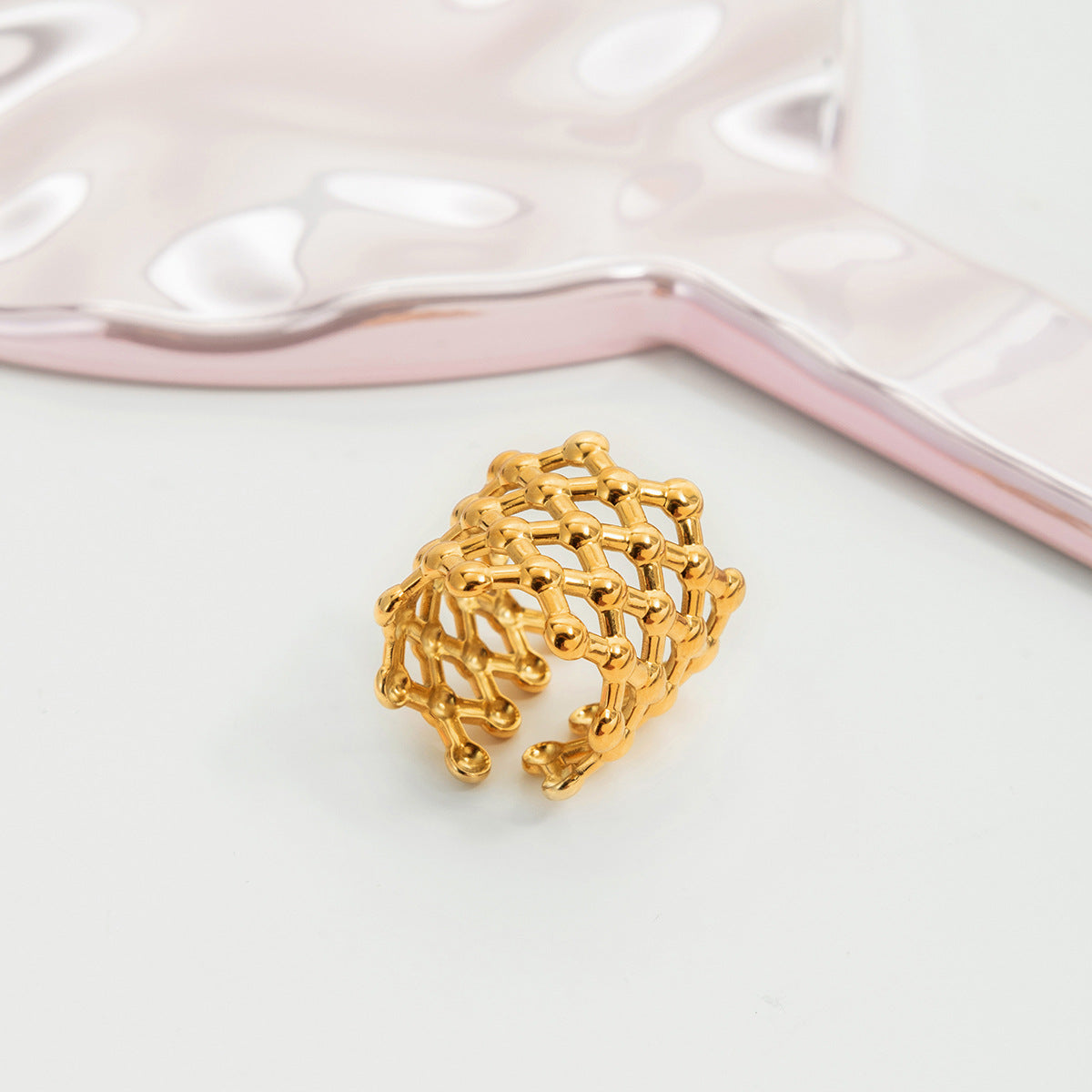 B廠 歐美款 EMMA 鏤空開口鈦鋼鍍18K金戒指 批發 折扣@洽客服 25.12.W1「JDR0309004」