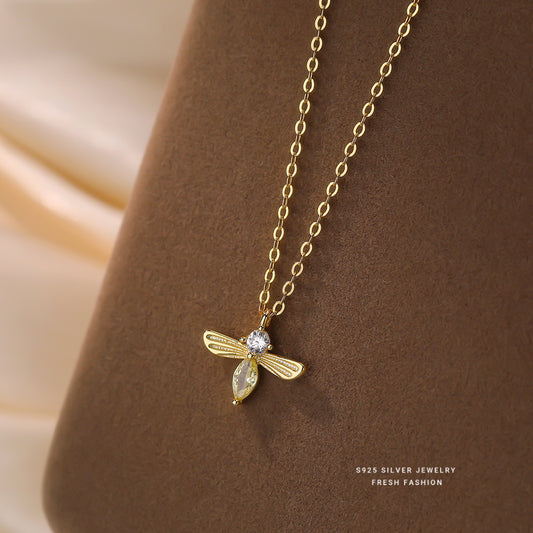 C廠 韓國韓版鋯石小蜜蜂S925純銀項鍊 批發 折扣@洽客服 26.01.W1「A4845」