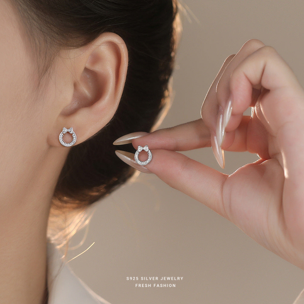 C廠 韓國韓版滿天星蝴蝶結圈S925純銀耳環 批發 折扣@洽客服 25.12.W1「E5824」