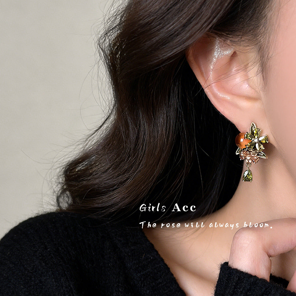 A廠 韓系款 重工橄欖綠鋯石銀針耳環 批發 折扣@洽客服 26.03.W1「6040」