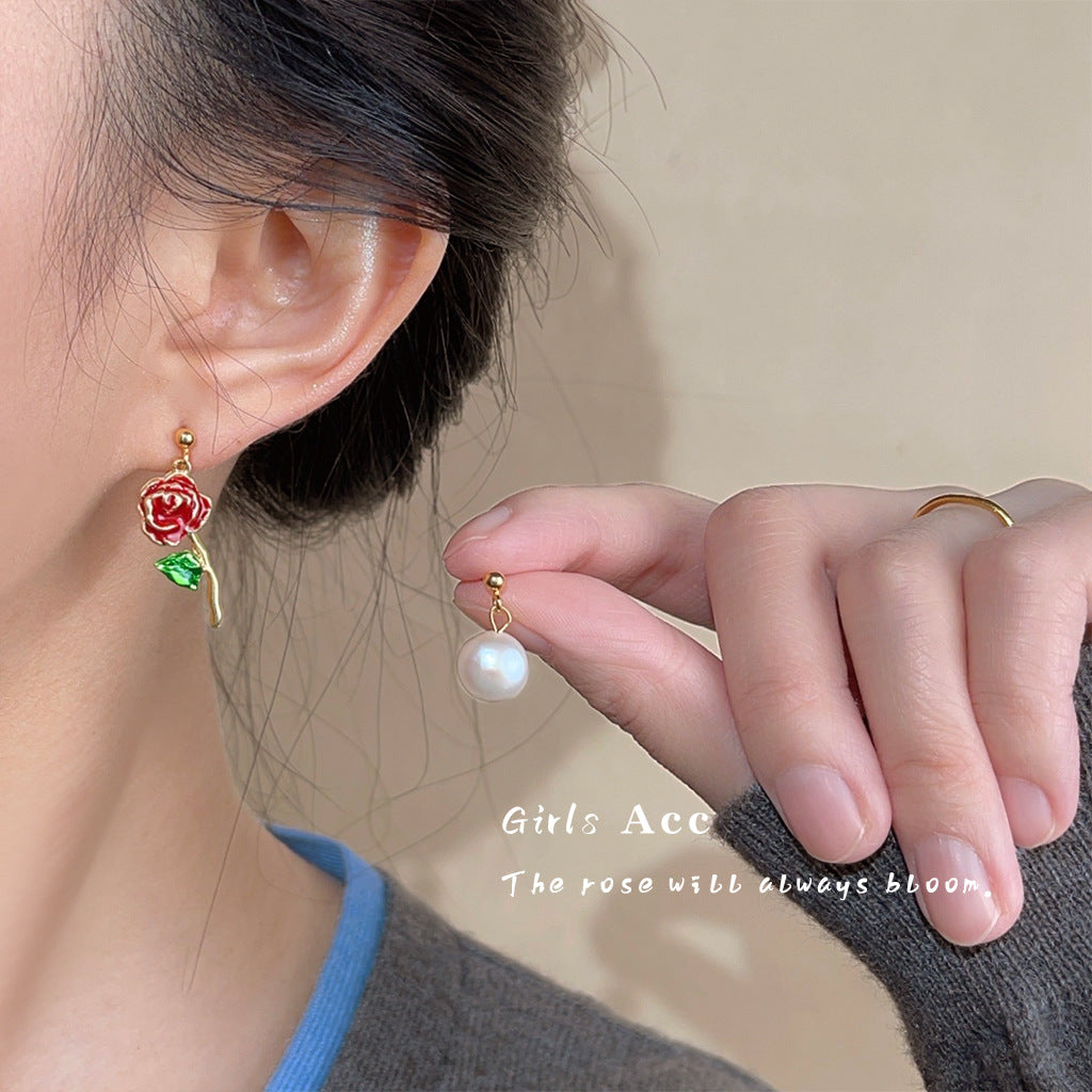 A廠 日韓款 復古玫瑰花淡水珍珠銀針耳環 批發 折扣@洽客服 25.11.W1「5067」