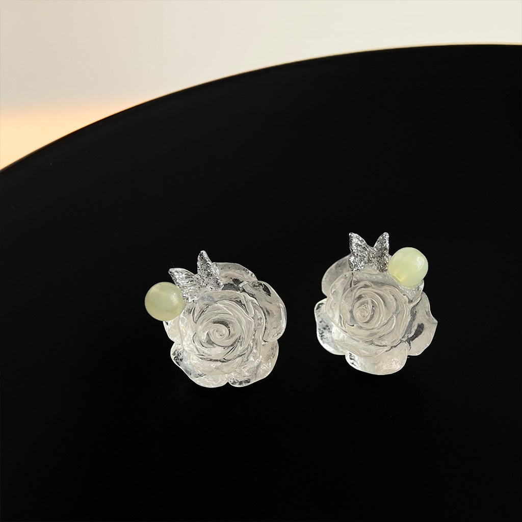 A廠 日韓款 甜美樹脂玫瑰花銀針耳環 批發 折扣@洽客服 25.11.W1「2715」