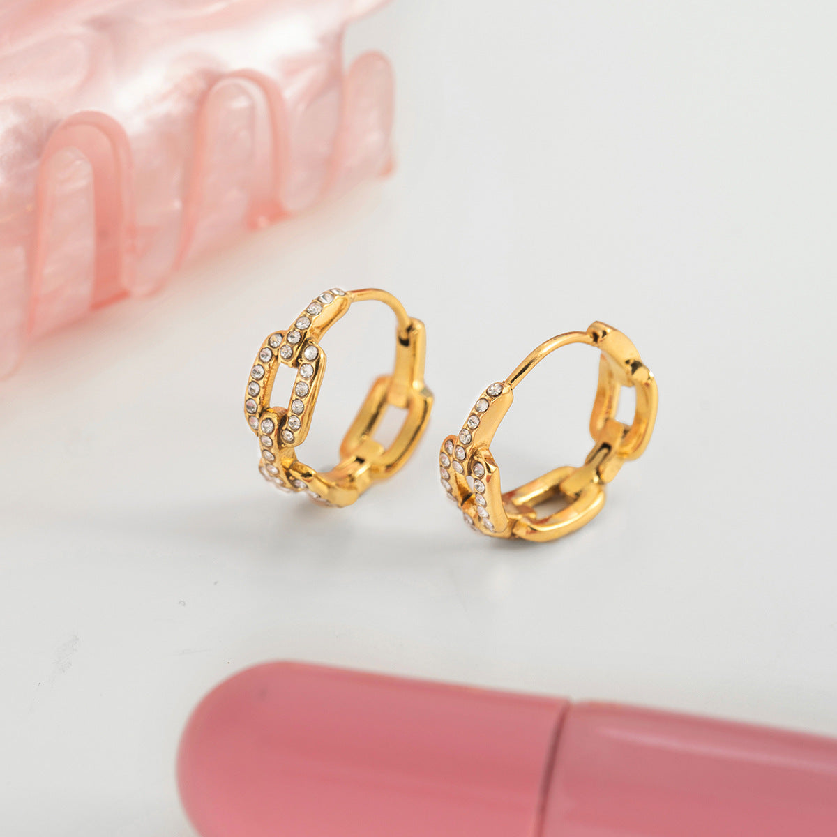 B廠 歐美款 Olivia 鏈條鈦鋼鍍18K金耳環 批發 折扣@洽客服 25.12.W1「JDE0308025」