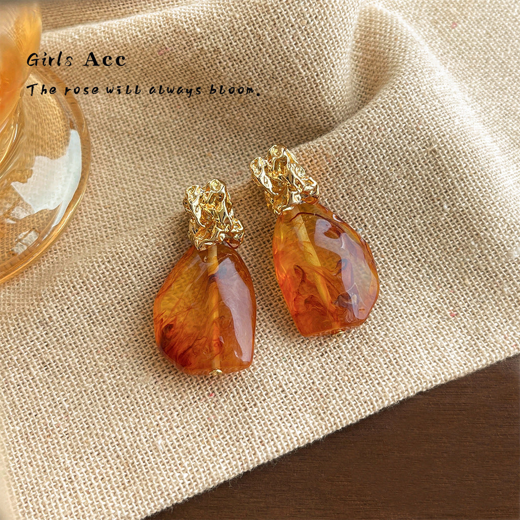 A廠 日韓款 琥珀色暈染銀針耳環 批發 折扣@洽客服 25.11.W1「5080」