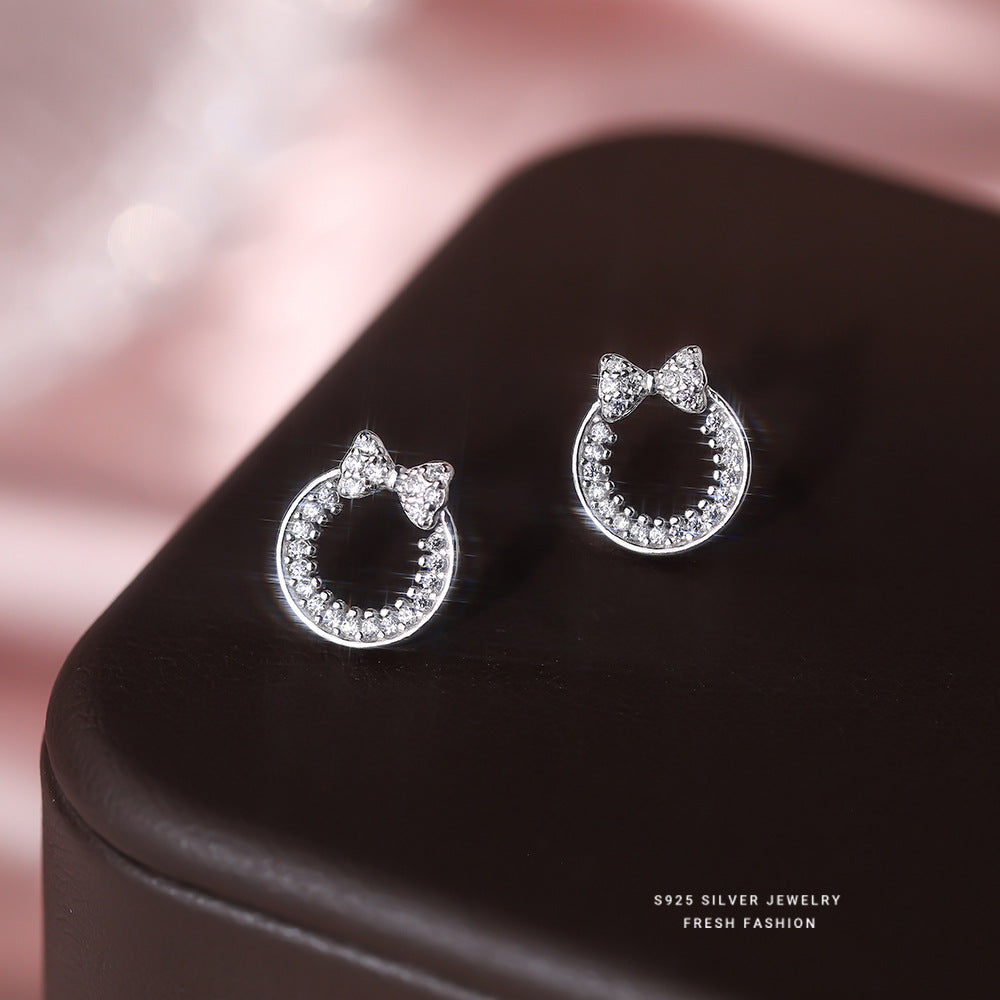 C廠 韓國韓版滿天星蝴蝶結圈S925純銀耳環 批發 折扣@洽客服 25.12.W1「E5824」