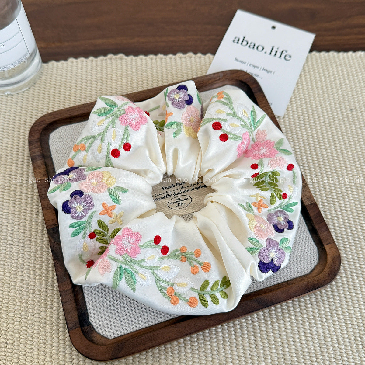 D廠 刺繡花朵緞面質感大腸髮圈髮飾批發 26.04.W3「FQ-0004」