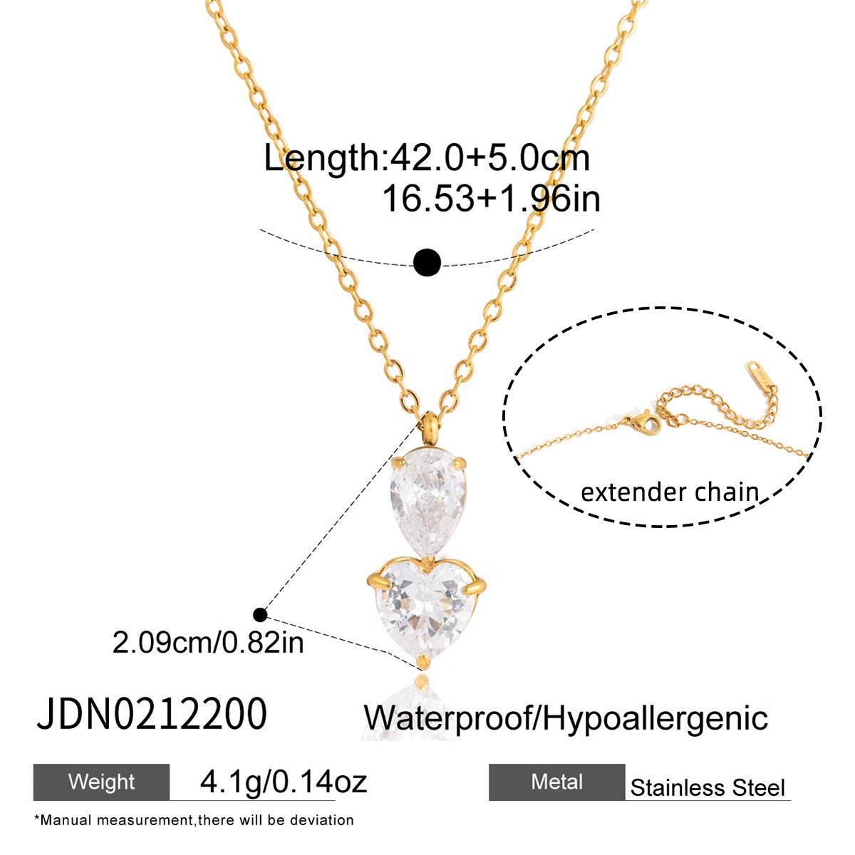 B廠 鈦鋼鍍18K金｜歐美白色水滴形愛心鋯石項鍊 批發 折扣@洽客服 26.01.W4「JDN0212200」