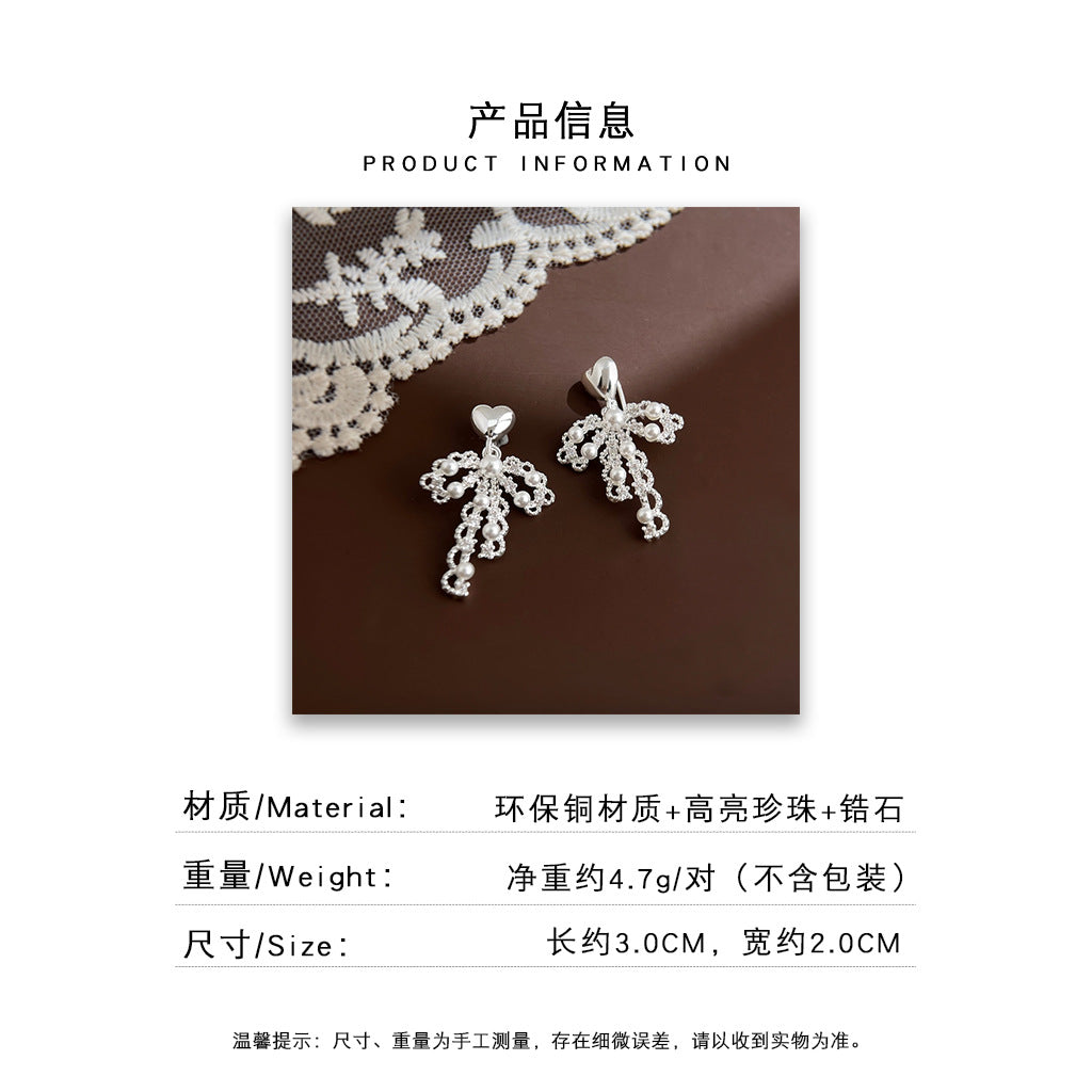 A廠 日韓系鏤空蕾絲蝴蝶結銀針耳環批發 折扣@洽客服 26.10.W3「7781」
