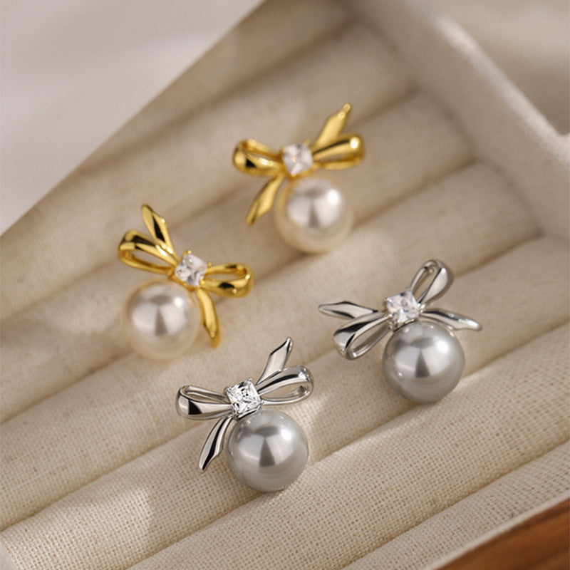 A2廠 韓國韓版 鋯石圓形蝴蝶結珍珠耳環批發 折扣@洽客服 26.03.W2「HE30873」