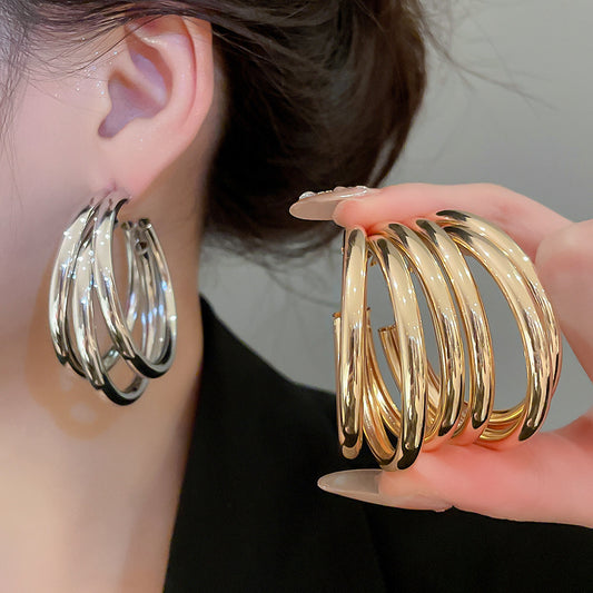 A2廠 韓國韓版金屬感多層圓形銀針耳環 批發 折扣@洽客服 25.11.W1「HE505-4-5」