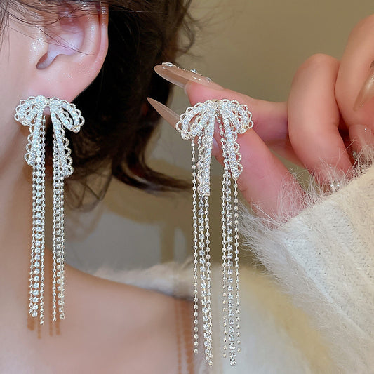 A2廠 日韓款韓國鋯石蝴蝶結流蘇銀針耳環 批發 折扣@洽客服 25.11.W4「HE28990」