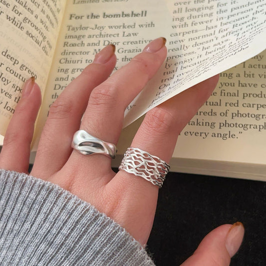 C3廠 韓國韓版不規則紋理重工S925純銀戒指 批發 折扣@洽客服 25.10.W5「hjz420 hjz418」