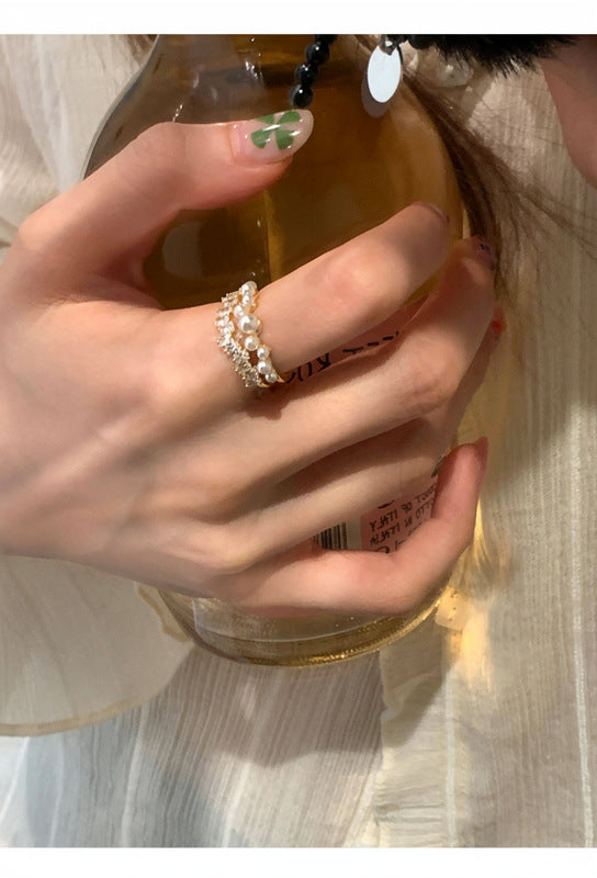 A2廠 韓國韓版雙層鋯石珍珠開口電鍍14k真金戒指批發 折扣@洽客服 26.03.W3「HR3045-」