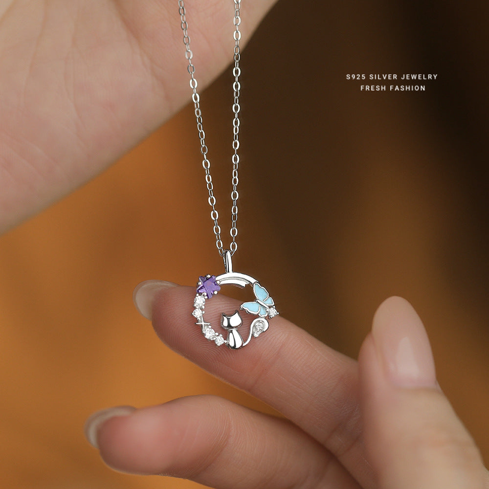 C廠 S925純銀｜ 星空貓咪蝴蝶結項鍊 批發 折扣@洽客服 26.01.W2「YA0541」