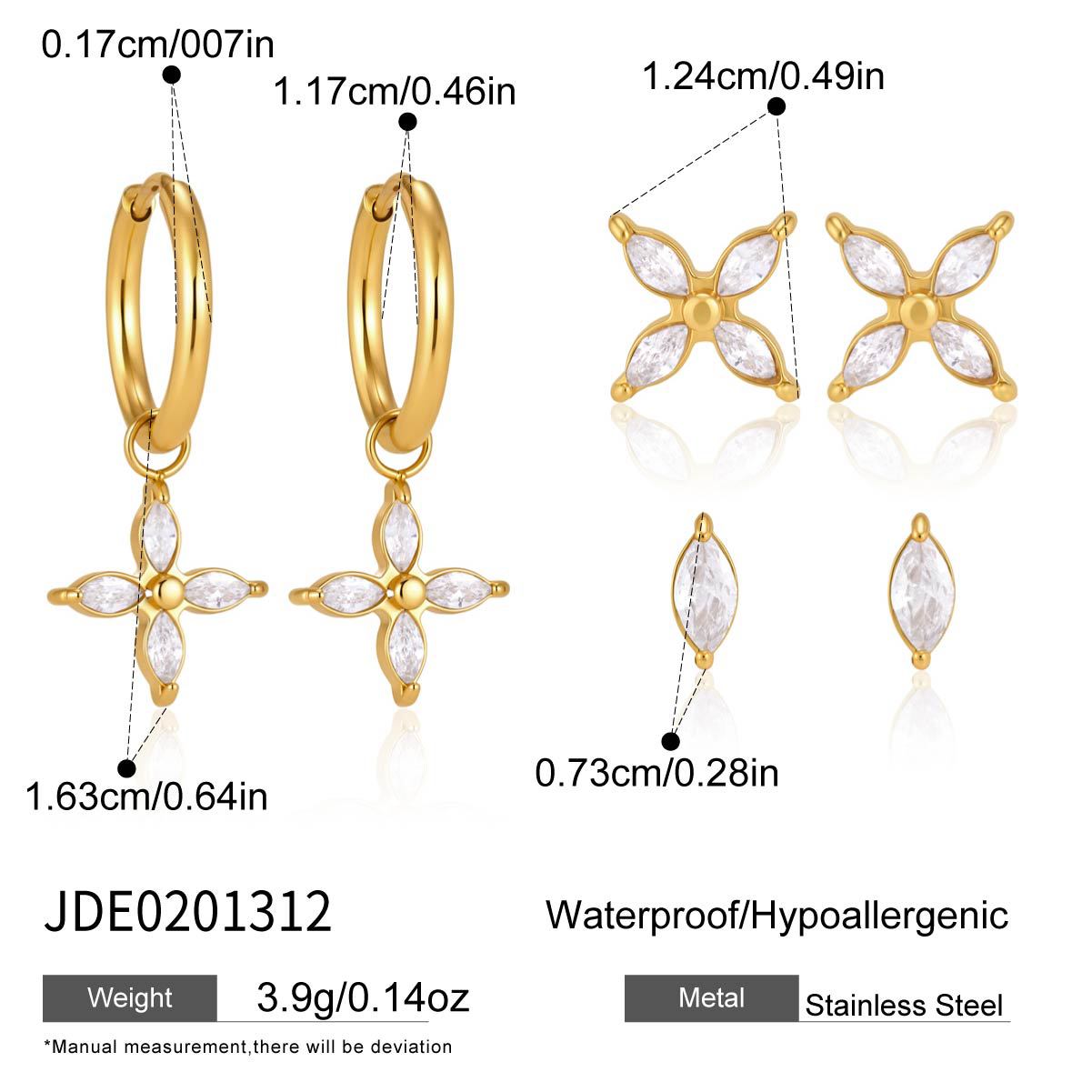 B廠 歐美款  ZOE 鈦鋼鍍18K金耳環- 3件套 26.06.W4「JDE0201312」