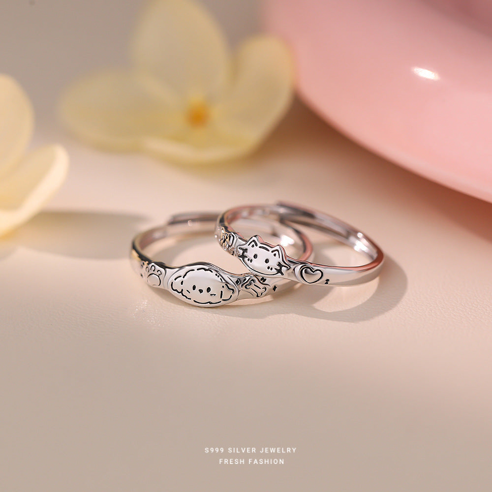 C廠 S999純銀｜韓國韓版可愛萌趣貓狗情侶戒指 26.02.W1「K2477 K2478」